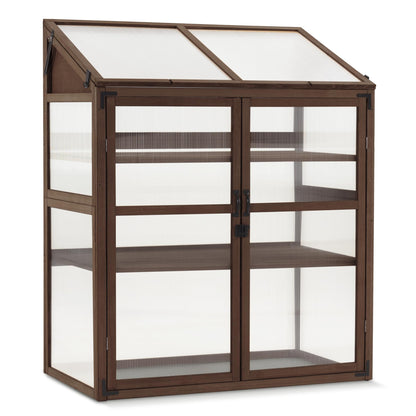 Macrout Cold Frame Greenhouse, Large Wooden Greenhouse Cabinet, Garden Cold Frame with Adjustable Shelves for Outdoor Indoor Use, 1344 (Brown)