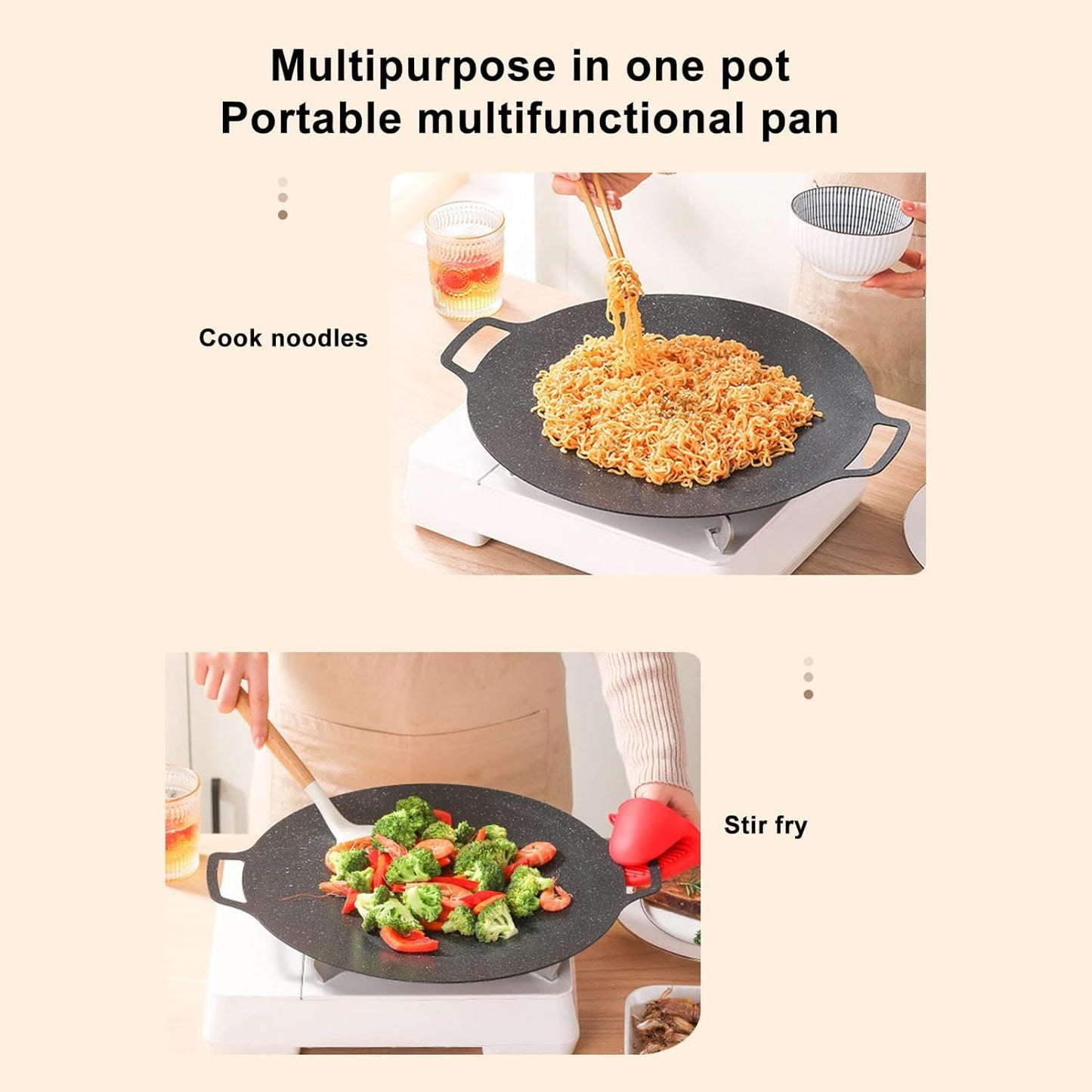 Nonstick Grill Pan, Induction Stove Top Grill Plate, Korean BBQ Round Griddle for Home, Outdoor, Camping