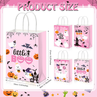 Kolldenn 48 Pink Halloween Snack Bags with Handle Hey Boo Treat Bags Bulk Pink Party Favors for Halloween Parties & Decor