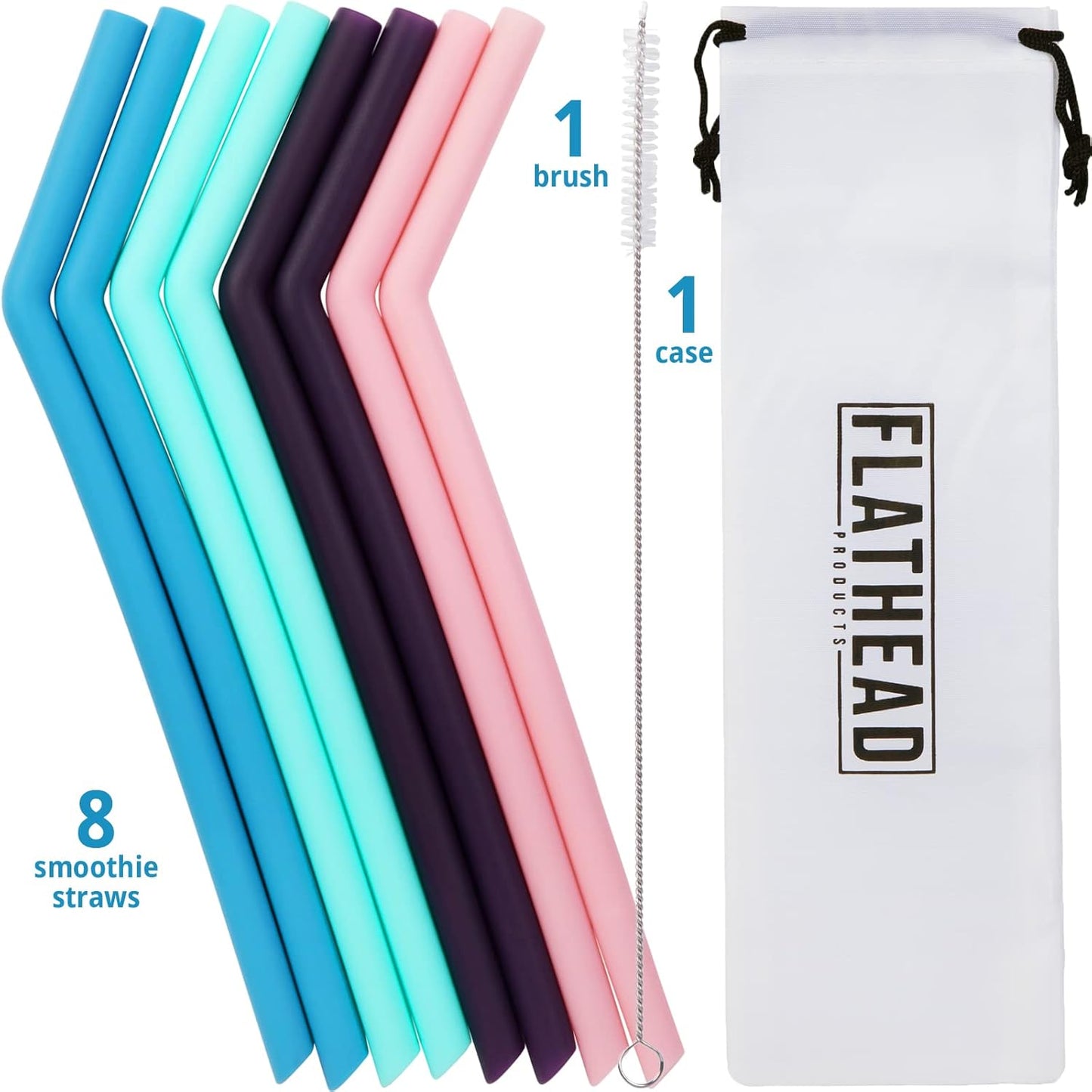 8 Reusable Silicone Smoothie Straws and Cleaning Brush, 30oz - 20oz Tumblers Compatible, Dishwasher Safe
