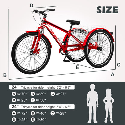 ABORON Adult Mountain Tricycle, 7-Speed 3-Wheel Mountain Bikes 24/26/27.5inch Available, Front Suspension, Disc Brake (Scarlet, 27.5" Wheels)