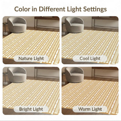 ODIKA 8'x10' Washable Geometric Grid Large Rug, Brown Non-Shedding Pet Friendly Carpet for King Size Bedroom, Master Suite, Under Bed, Foldable Easy Care Mat | Ref:2140365