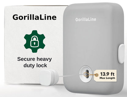 GorillaLine - Retractable Clothesline Indoor Outdoor Clothes Line | Heavy Duty Clothes Drying Laundry Line | Wall Mounted Drying Rack Clothing Line | Retracting Hanging | Lock to Prevent Sagging Gray