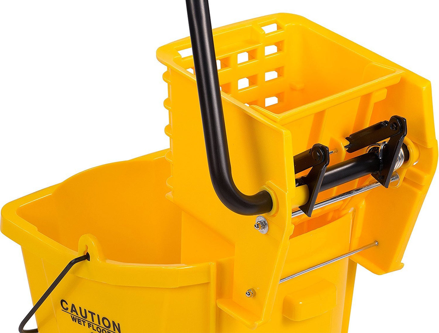 Carlisle FoodService Products 26-Quart Commercial Mop Bucket with Side-Press Wringer, Precision-Molded Polypropylene, Durable Wringer, Bucket with Non-Marking Casters, 18.5 x 16.5 x 23 Inches, Yellow