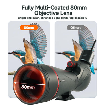 SVBONY SV406 20-60x80 Spotting Scope with Tripod,Equipped with SC001 WIFI Camera for Digiscoping, BAK4 Prism HD Spotter Scope,Waterproof & Fogproof Spotting Scopes for Wildlife Observing Bird Watching