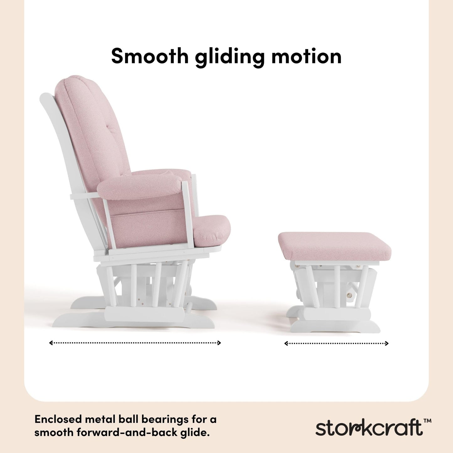 Storkcraft Tuscany Custom Glider and Ottoman with Free Lumbar Pillow (White/Pink Blush Swirl) - Cleanable Upholstered Comfort Rocking Nursery Chair with Ottoman