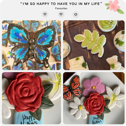 LUBTOSMN Flower and Leaf Cookie Cutter Set-7 Piece-Daisy, Lily, Rose, Tulip, Oak Leaf and Butterfly Fondant Biscui Cutters