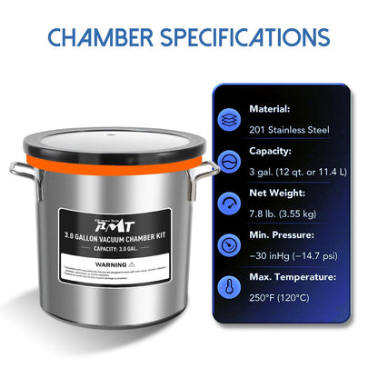 PB Motor Tech 3 Gallon Vacuum Chamber Kit with 4.5CFM Vacuum Pump and Tempered Glass Lid, Perfect for Wood Stabilization and Resin Casting, No Oil Included