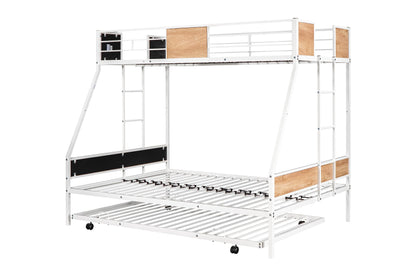 PVWIIK Twin Over Full Bunk Bed with Trundle,Heavy-Duty Sturdy Bedframe with Safety Guardrail & Ladder for Kids Boys Girls Teens,Space Saving Design & No Box Spring Needed,White