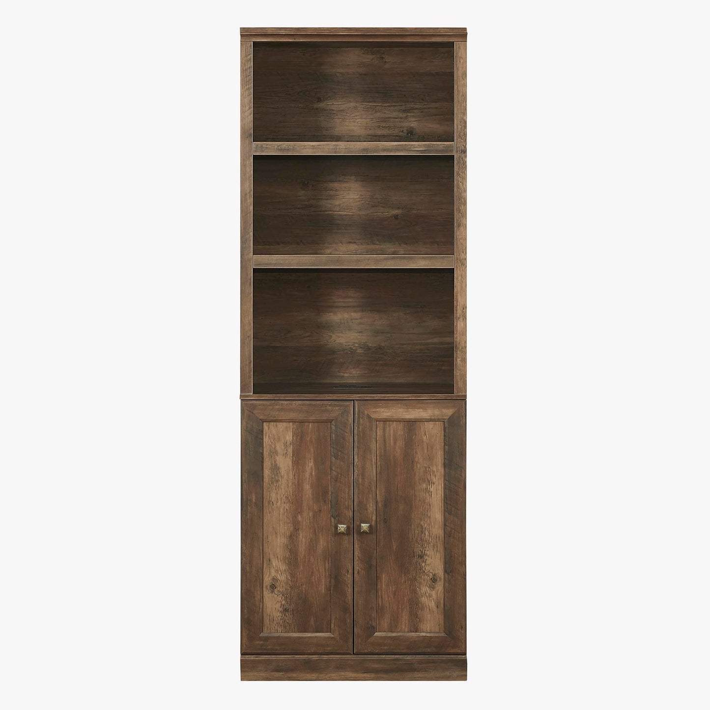 DiMorture 81" Tall Bookcase with USB Port, Wooden Book Cases Organizer with 3 Open Shelves and 2 Doors, Free-Standing Library Bookshelf Side Cabinet for Living Room, Bedroom (Brown)