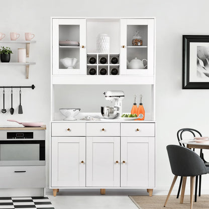 VOWNER 71" Traditional Freestanding Kitchen Pantry Storage Cabinet, with 3 Drawers and 5 Cabinets, White