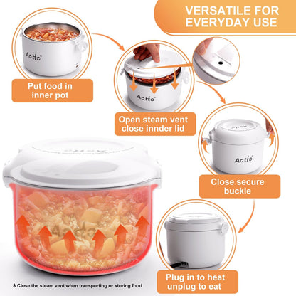 Aotto Electric Lunch Box - 32 oz Portable Food Warmer Heater, Spill-Free Lunch Warmer for Work/Office/Travel