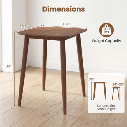 COSTWAY 36 Inch Counter Height Dining Table, Solid Rubber Wood Farmhouse Kitchen Table with Sturdy Pedestal Base, Walnut Finish