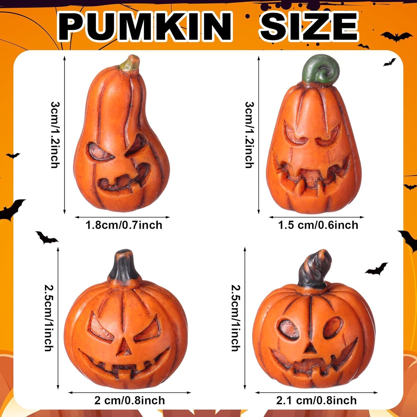 Vertintong 80 Pcs Halloween Miniature Pumpkin Figurines Mini Resin Fake Pumpkin Creepy Craft for Halloween Village Doll