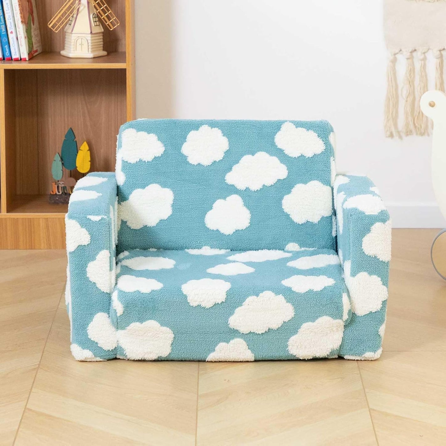 2-in-1 ALIMORDEN Kids Flip Out Ultra-Soft Snuggle Foam Filled Chair, Blue
