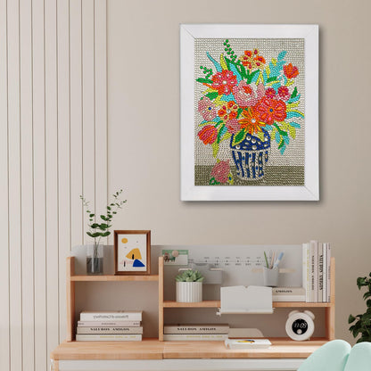 QIOUOL Flower Diamond Art Painting Kits for Kids Adults Beginners with Wooden Frame Girls Art Crafts Rhinestone Gem by Number Kits,Diamond Art Kits for Teens,Birthday Gifts and Office Decor