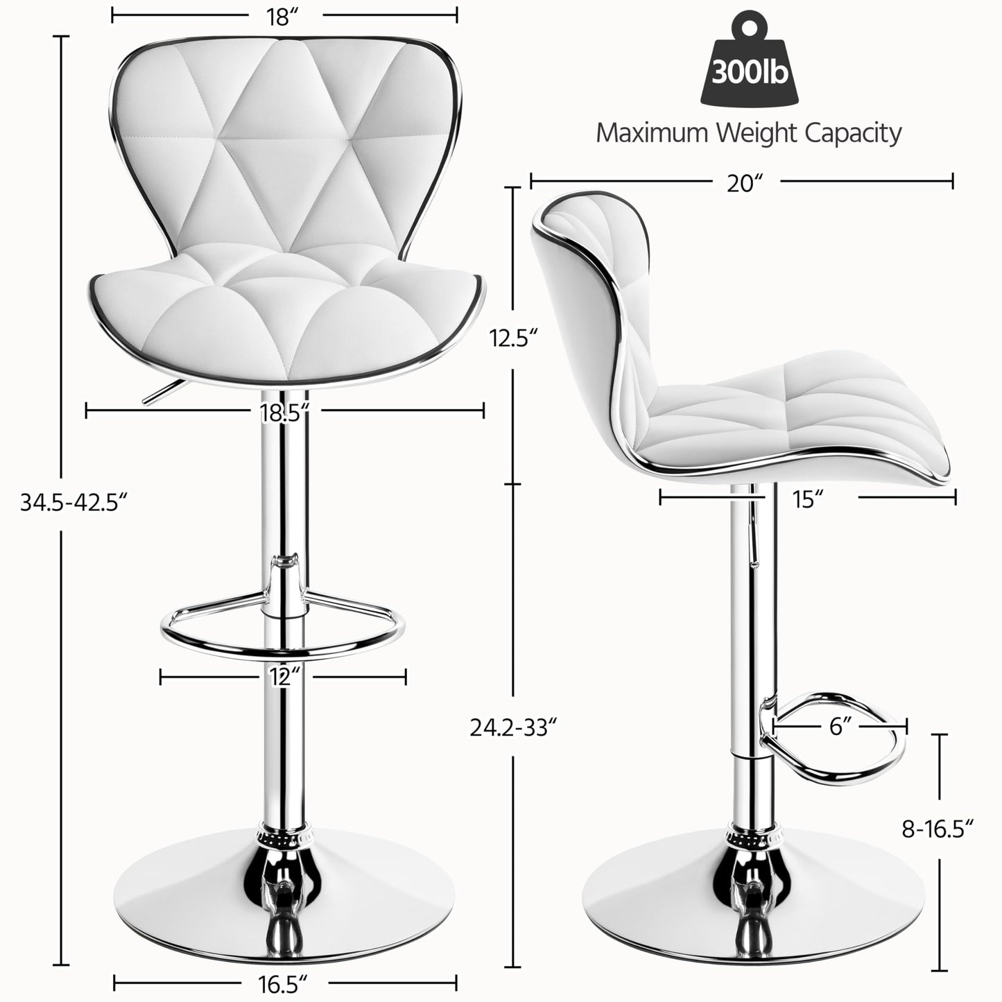 Yaheetech Bar Stools Leather Set of 4, Adjustable Shell Back Barstools with Footrest, Counter Height Bar Chairs with Back for Kitchen Island, White