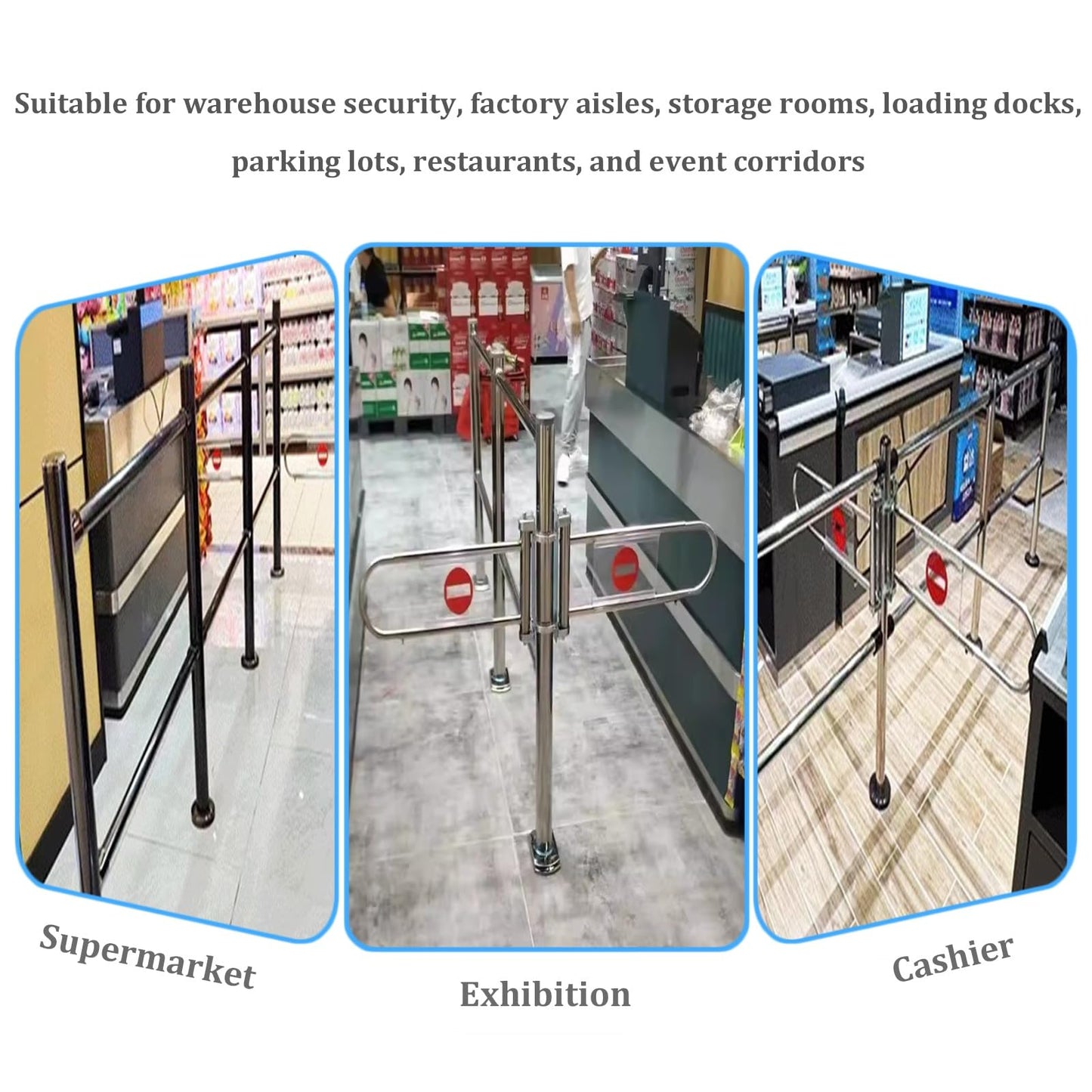 JIIPOREGJ Stainless Steel Supermarket Cashier Counter Gatespring-Loaded Automatic Swing Door for Pedestrian Access1-Way Safety Entrance for Libraries.Silver-200X100Cmx6.3Cm/C