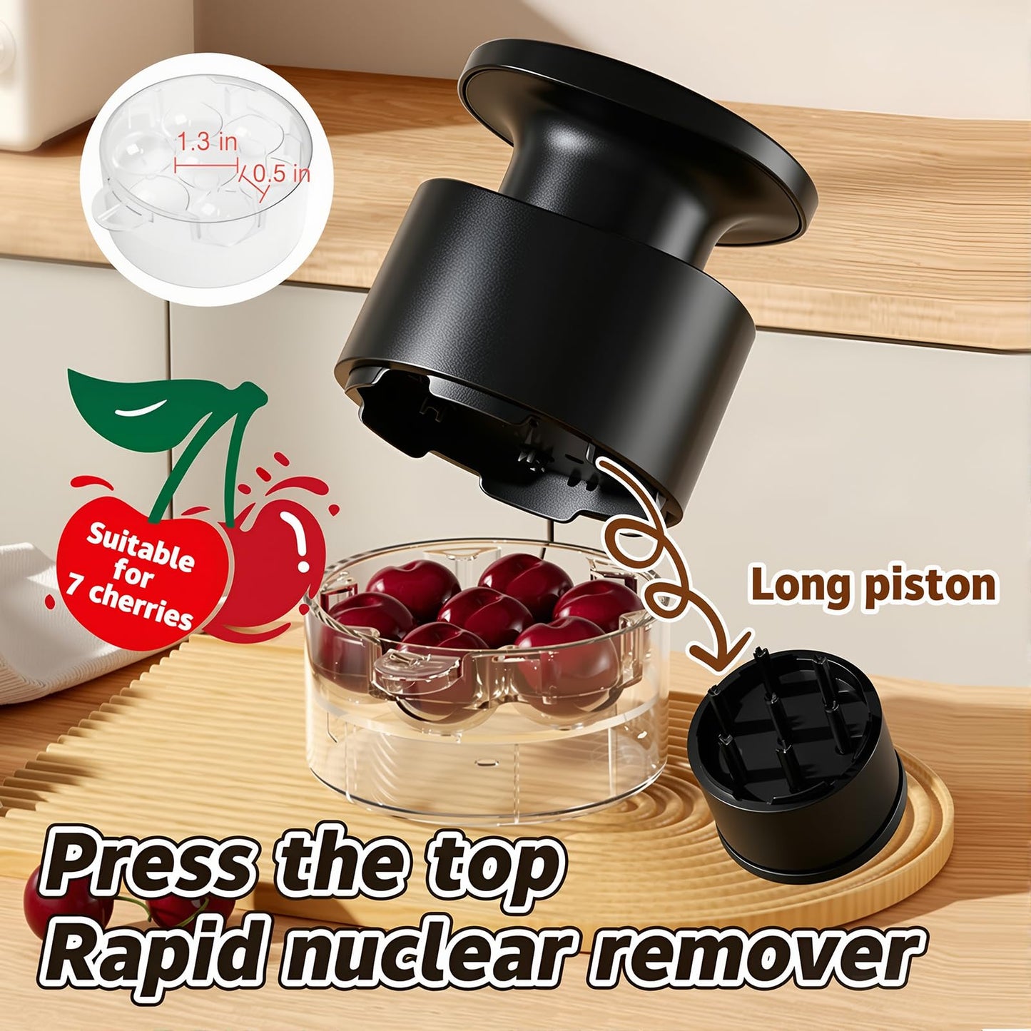 Cherry Pitter Multiple, Quick Release Multi Cherries Stoner Pitter 7-in-1, Push Button Cherry Core Pitter Tool with Splatter Protector, Pit Seed Remover for Making Jam Cherry Dishes