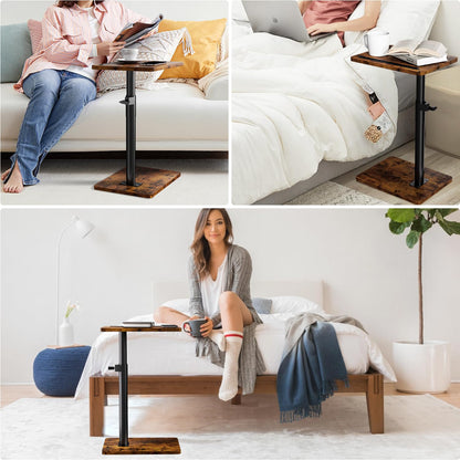 YUHFERA Sofa Armrest Tray Table for Couch - 360° Swivel Height Adjustable End for Small Spaces, Snack Side Table for Bed or Chair with Phone & Tablet Slot (Rustic,Standard)