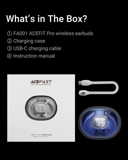 ACEFAST AceFit Pro Open-Ear Headphones, Night Safety Mode for Sports, Powerful Bass, 7.6g Ultra-Comfort, Bluetooth 5.4, 30H Playtime with Digital Display, IP54 Sports Earbuds for Running & Workouts