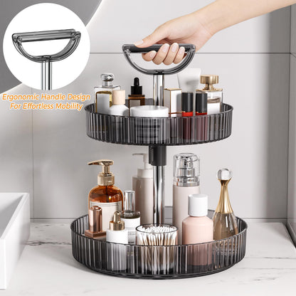 2-Tier Lazy Susan 360° Rotating Turntable Organizer Rack with Handles Height Adjustable, Spice Rack Holder Organizer for Cabinet, Pantry Organizers Bathroom Countertop Storage (Dark Gray)