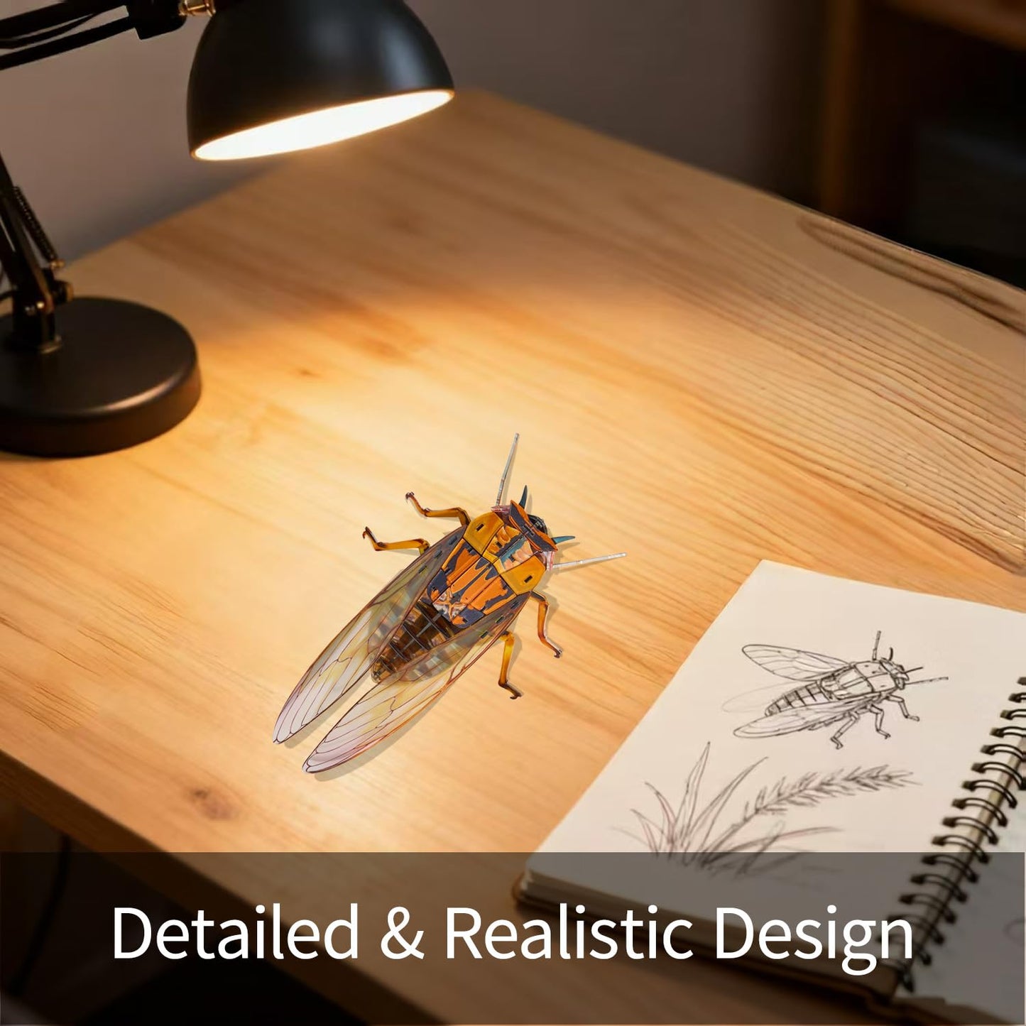 HELLOTOY 3D Acrylic Insects Puzzles DIY Bug Model Kit for Teenagers Educational Display Nature Decoration Figurine Sculpture (Cicada)
