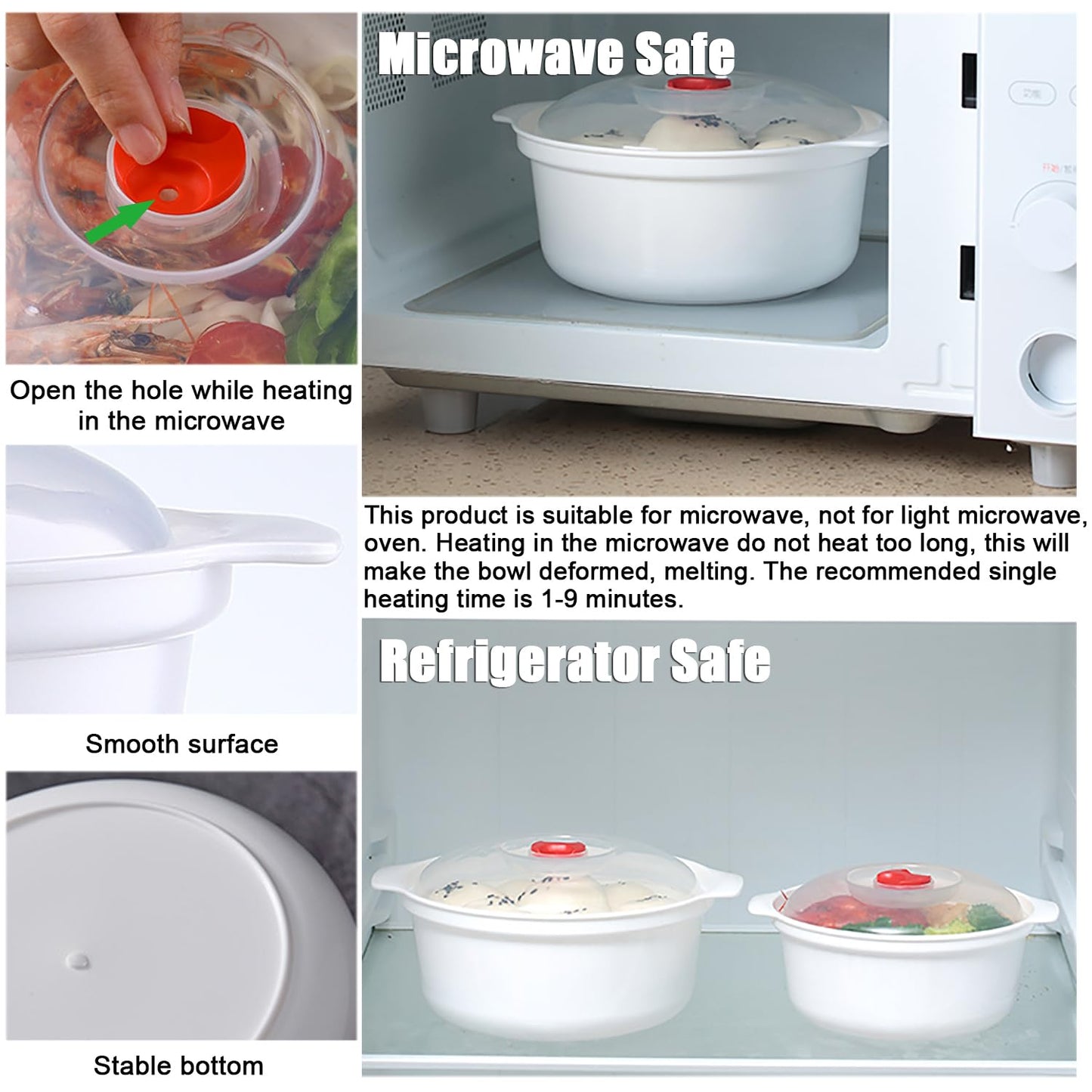 POYIPI 2 PCS Microwave Bowls with Lids Ramen Cooker Soup Bowls with Handls Microwavable Bowl Dishes Noodle Cooker Microwave Cookware for Office, College Dorm