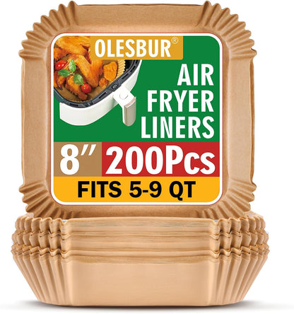OLESBUR Air Fryer Liners - 200 Pcs 8 Inch Unbleached Parchment Paper | Non-Stick Baking Accessories