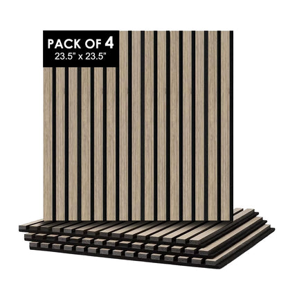 CONCORD WALLCOVERINGS ™ Fluted 3D Slat Acoustic Wall Panels – Interior Wooden Sound-Absorbing Veneers for Noise Reduction & Soundproofing - 23.5" x 23.5" (Pack of 4, Covers 15.2 Sq Ft) - Silver Ash