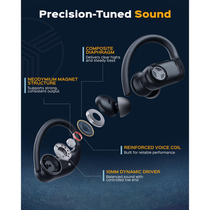 TREBLAB X4 – Waterproof Workout Headphones for Running & Gym - Silky Soft Secure Earhooks, 11H Battery, Physical Buttons, Noise Canceling Over-Ear Ear Hook Bluetooth Earbuds for Sports