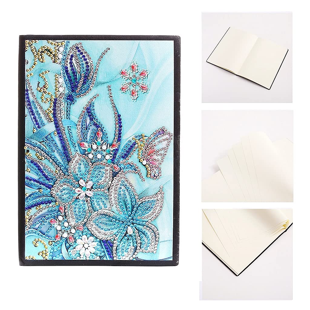 Generic 5D Diamond Painting Notebook and Bookmark Kits Butterfly Among Flowers Cover Leather Special Shaped Journal Sketchbook Crystal Diamond Art Hardcover Dairy Book Festival Birthday Gift 21x15cm