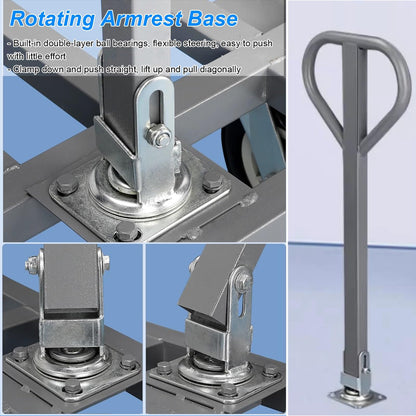 Heavy Duty Folding Platform Trolley with Removable Armrest and Fence Pole, Commercial Cloth Pulling Cart for Warehouse Factory Workshop, Easy Installation