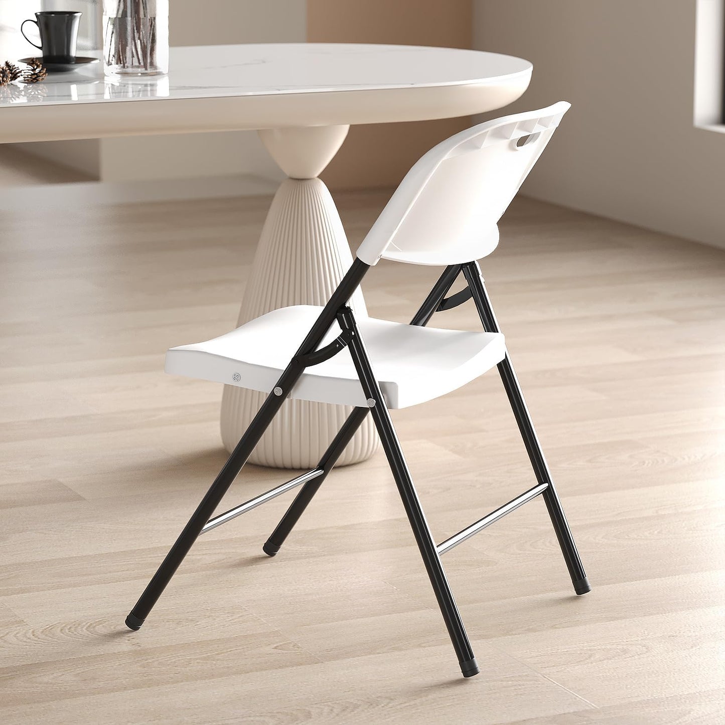 Nazhura 350 Weight Limit Heavy Duty Plastic Folding Chair with Reinfoced Steel Frame for Indoor and Outdoor, Wedding, Party, Restaurant, Meeting Room, Patio and Garden (10, White)