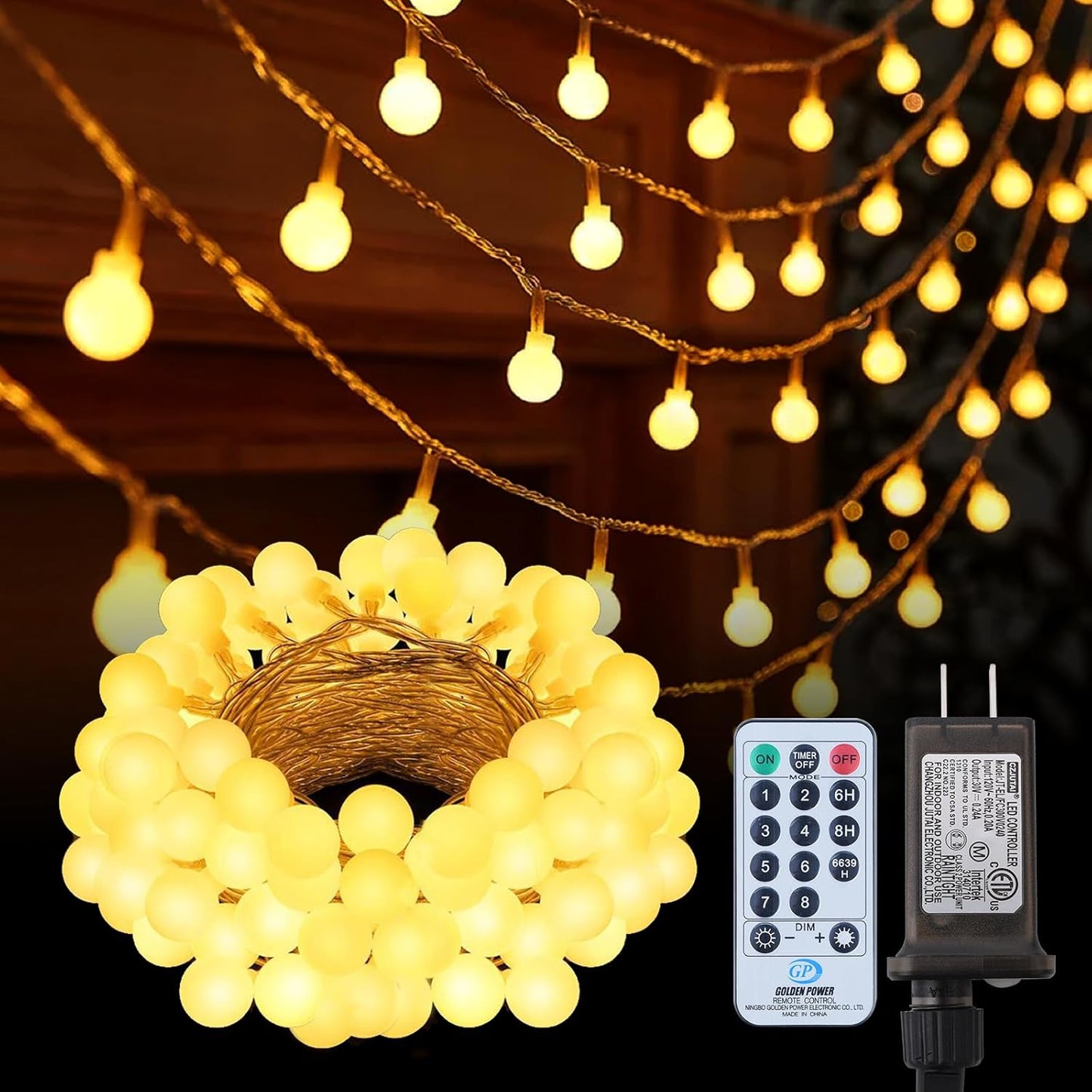 200Led 75FT 8 Dailyart Globe String Lights, Waterproof Fairy Lights Plug in Modes with Remote Control, Brightness
