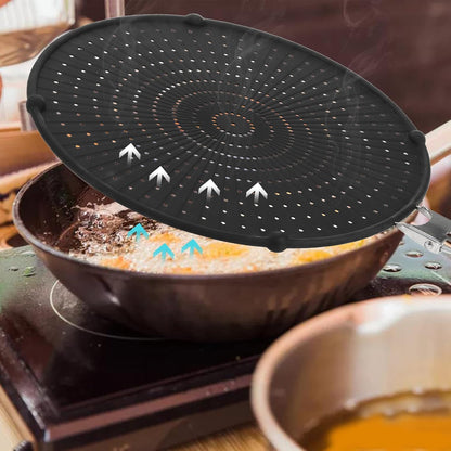 Frcctre 2 Pack Silicone Splatter Screen for Frying Pan, 13" Versatile Grease Splatter Guard with Foldable Handle, Food Grade Heat Resistant Oil Splash Guard, Cooling Mat, Drain Board for Cooking