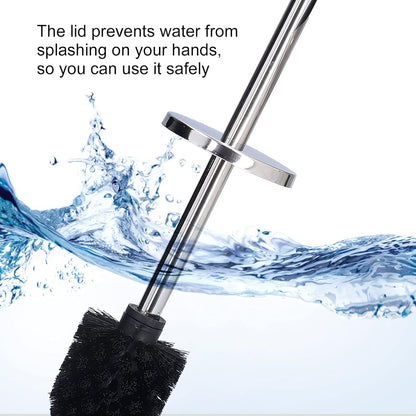 Toilet Brush and Holder Set, Stainless Steel Long Handle Toilet Bowl Cleaner, Soft Toilet Cleaning Brush (Silver)