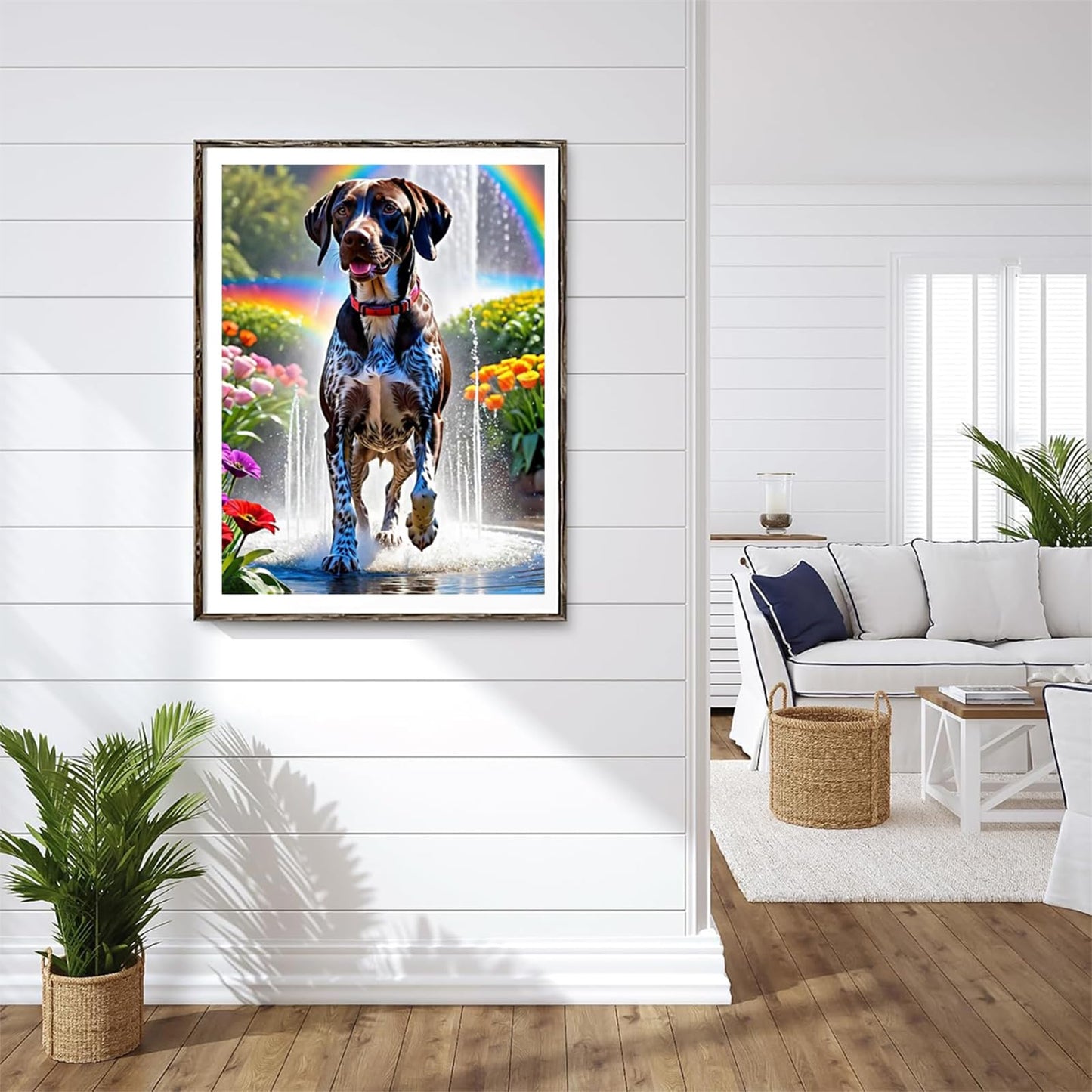 German Shorthaired Pointer Diamond Art Painting Kits for Adults, Dog Playing in Water DIY Diamond Painting Set, Diamond Painting Pictures Home Wall Decor Entrance Decorations 12x16 inch
