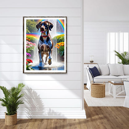German Shorthaired Pointer Diamond Art Painting Kits for Adults, Dog Playing in Water DIY Diamond Painting Set, Diamond Painting Pictures Home Wall Decor Entrance Decorations 12x16 inch