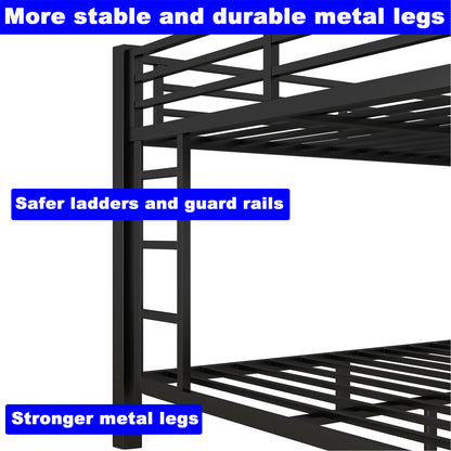 SIMPLEZC Upgraded Version Thicken Stronger Metal Heavy-Duty Full Over Full Bunk Bed with Twin Size Trundle, Bunk Bed for Adults with Ladders, Easy Assemble (Full/Full)