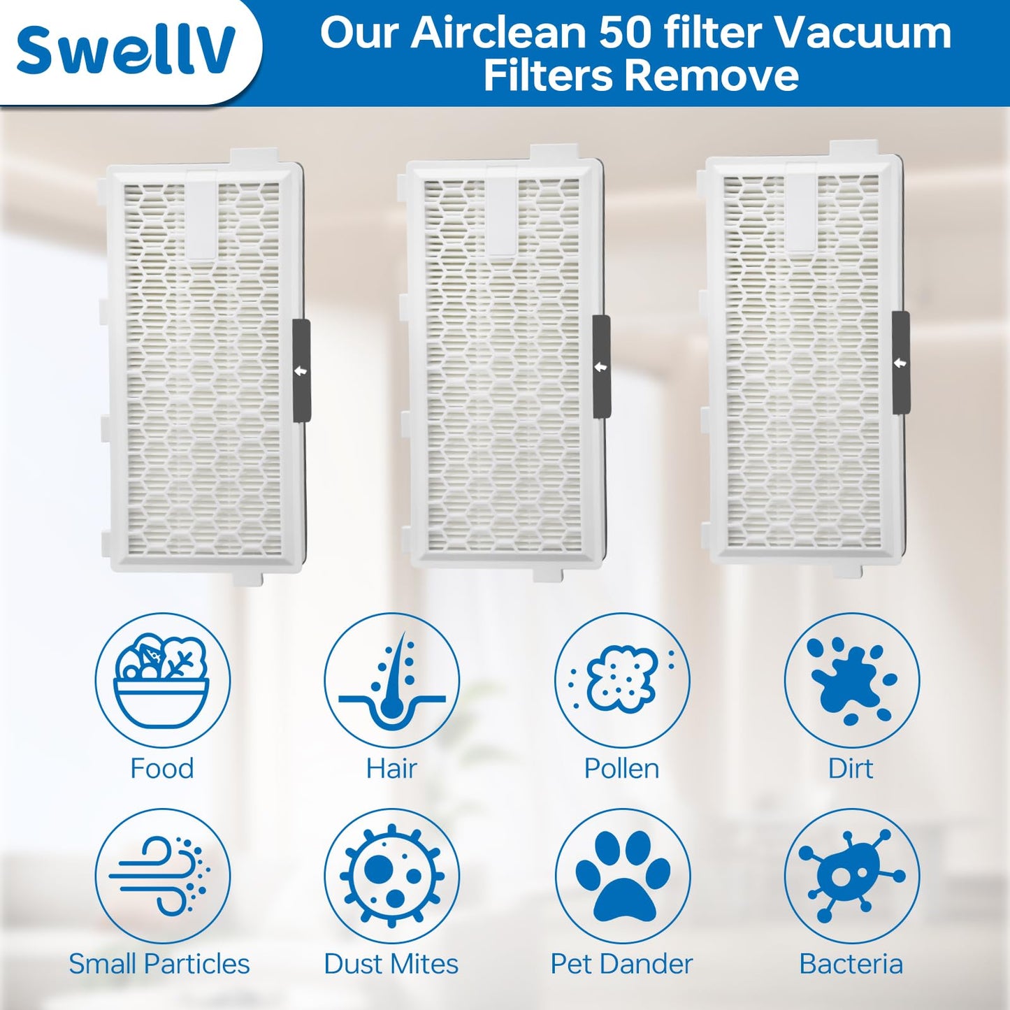 SwellV 3 Pack AirClean 50 Replacement Filter Compatible with Miele AirClean SF-HA 50 Filter for Model # S4, S5, S6, S8, S4000, S4999, S5000, S5999, S6000, S6999, S8000, S8999,Complete C2 & C3