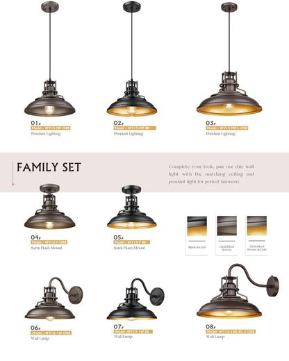 FEMILA Farmhouse Pendant Light,12" Barn Vintage Hanging Light Fixture for Kitchen Island, Adjustable Height,Oil Rubbed Bronze Finish, 4FY15-MP ORB