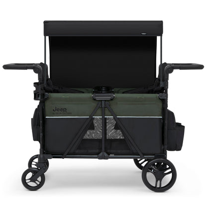 Jeep Aries Stroller Wagon by Delta Children Premium Wagon for 2 Kids with Convertible Seats, Adjustable Push/Pull Handles, Removable Canopy & Flat Fold - Greenguard Gold Certified, Black/Green