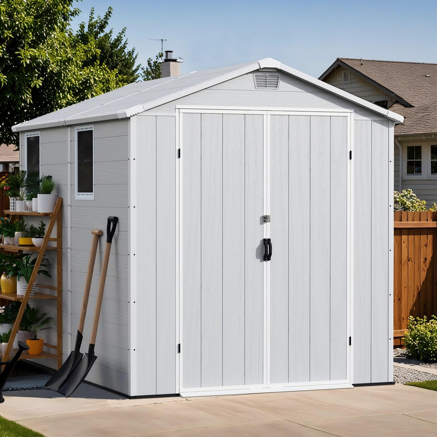 Patiowell 6X8 FT Resin Outdoor Storage Shed with Floor, Plastic Tool Sheds with Lockable Door and Window, Weather-Resistant Garden Shed, Easy Assembly for Backyard, Patio, Light Grey