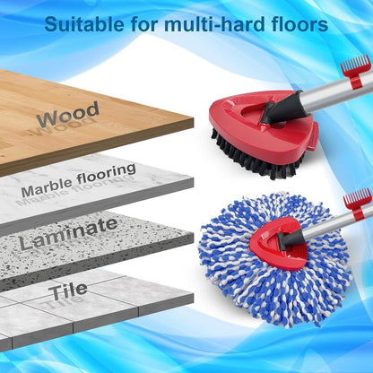 Fatmass Spin Mop Head and Brush Replacement Compatible with O Cedar EasyWring 1-Tank System, 4 Mop Replace Heads, 1 Handle, 1 Base and 1 Scrub Brush Combo Set