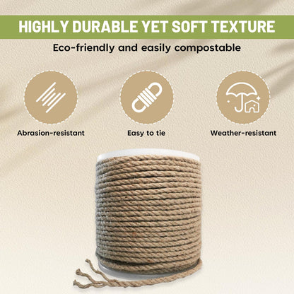SDHUATUO Jute Twine Rope 8mm x 328ft, Natural Hemp String for Gardening, Crafting, Cat Scratching Post, DIY Crafts, Bundling, Home Decor