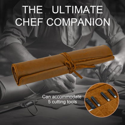 Genuine Leather Knife Roll, Knife Bags for Chefs Professional, Small Chef'S Knife,Knives Holders Protectors with 5 Slots