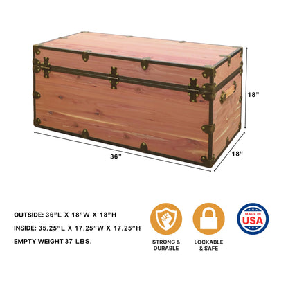 Rhino Trunk & Case Knotty Cedar Chest – XXL Storage Box, Coffee Table, End of Bed Trunk or Entryway Storage Bench – 36"x18"x18" USA-Made, Furniture Grade, Heirloom Aesthetic – Strong and Secure