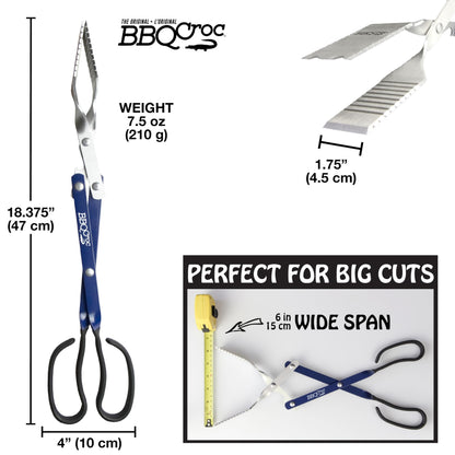 3 in 1 Barbecue Tool 18-inch by BBQ Croc - Light and Long Tongs, Spatula and Grill Scraper (Blue) (18 inch Without Flashlight)