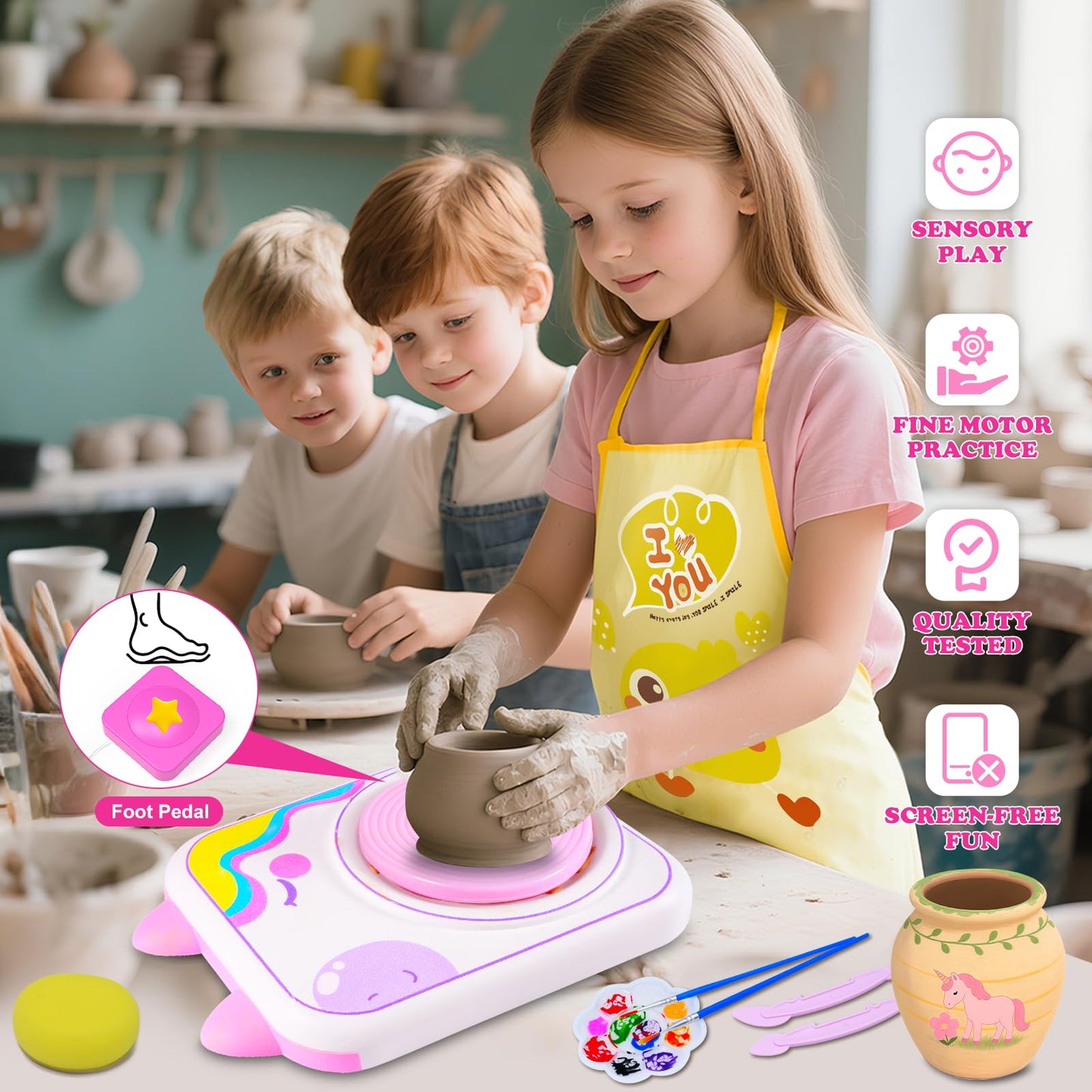 Pottery Wheel for Kids, Girls Arts and Crafts Toys for Kids Ages 8-12,Pottery Craft Kit with 3 Pack Air-Dry Clay, Art Supplies for Kids Toys Girls Birthday Gift for 6 7 8 9 10 11 12+ (Purple)